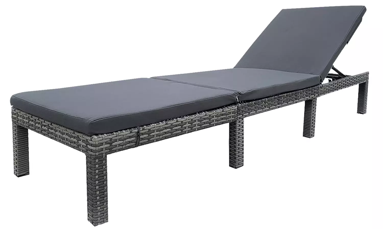 Grey Rattan-Effect Adjustable Sun Lounger with Cushion