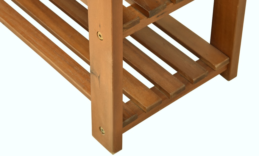 Image 5: HomCom Acacia Wood Entryway Shoe Bench