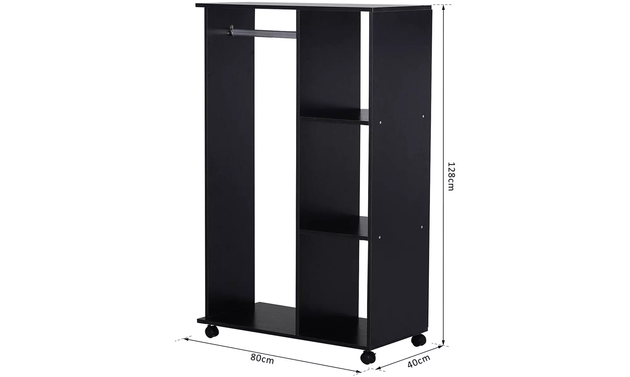 HOMCOM Modern Rolling Wardrobe - Black - Image 5