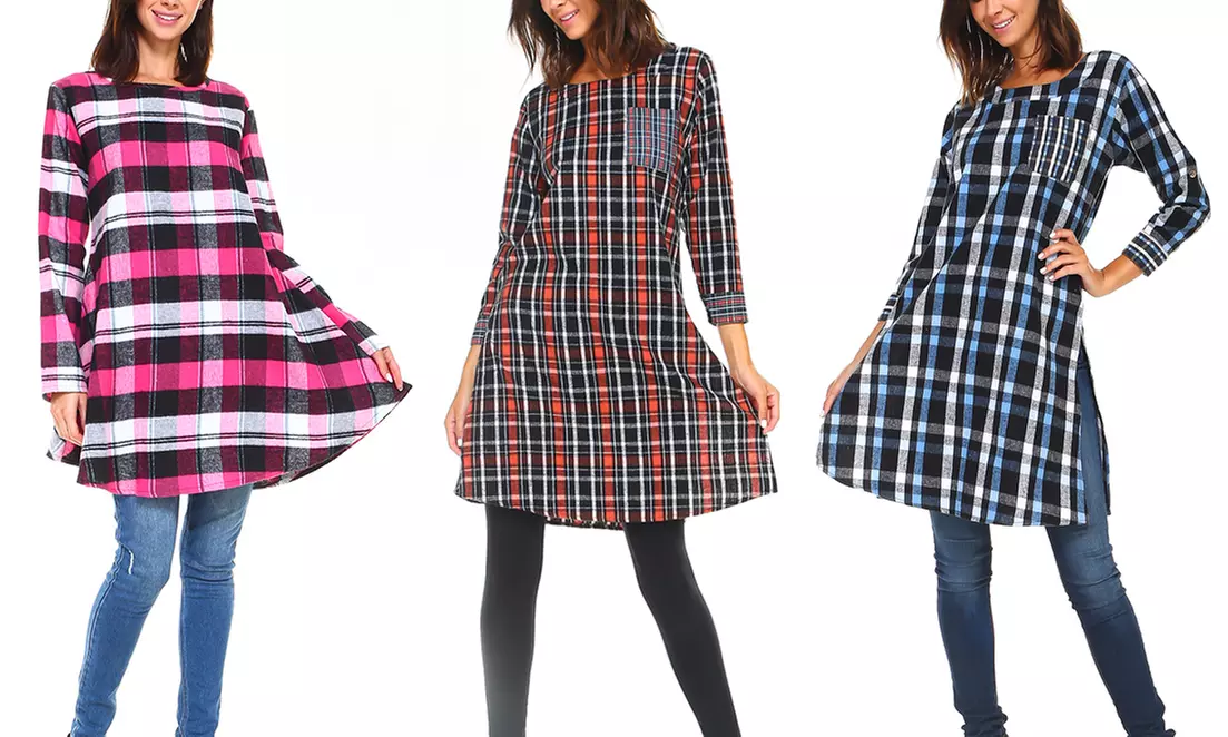 Women's Plaid Flannel Tunic. Plus Sizes Available. - Primary Image