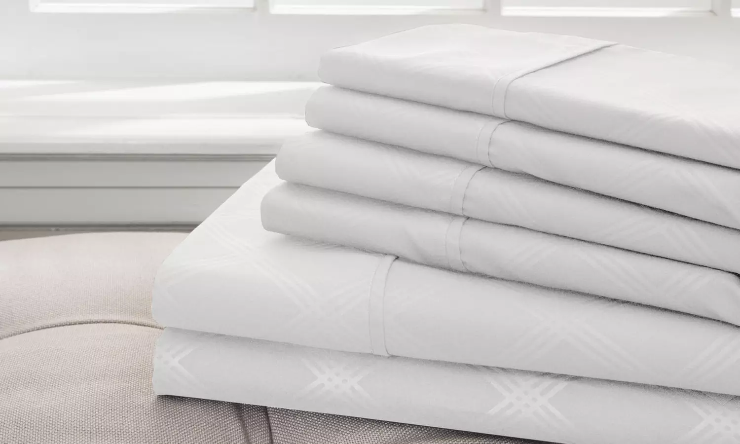 Hotel Home Collection Embossed Plaid Sheet Set (6-Piece) - Primary Image