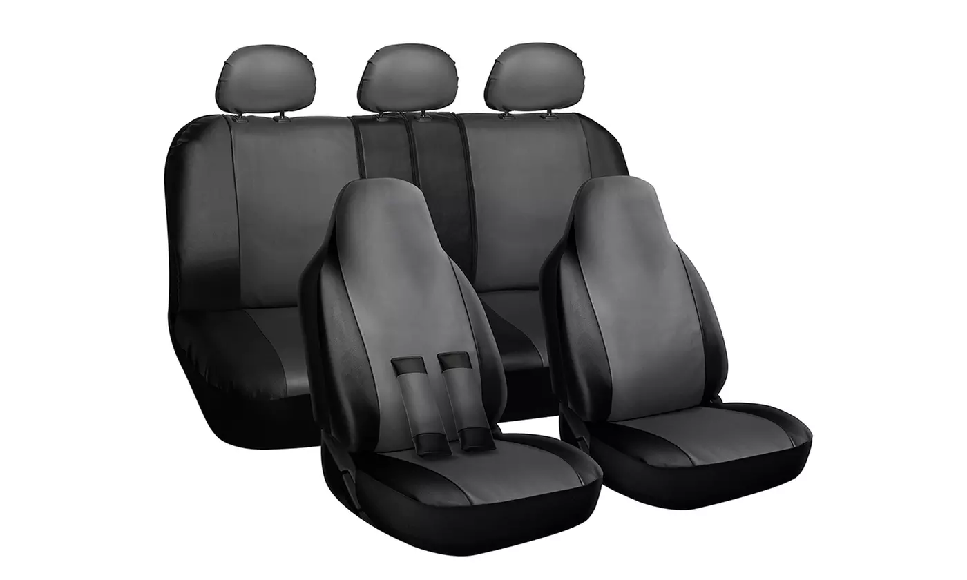 OxGord Two-Tone Universal Fit PU Leather Car Seat Cover (10-Piece) - Second Medium