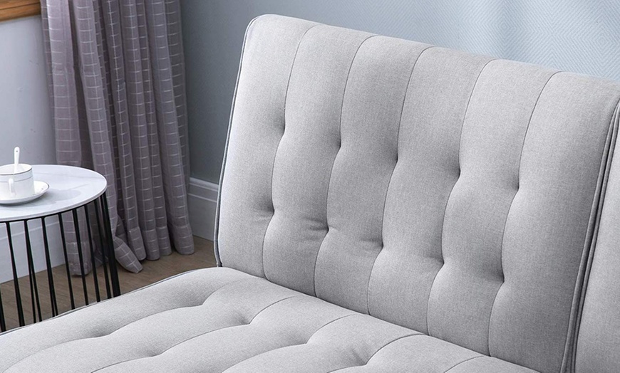 Image 4: HomCom Linen Two-Seater Sofa Bed