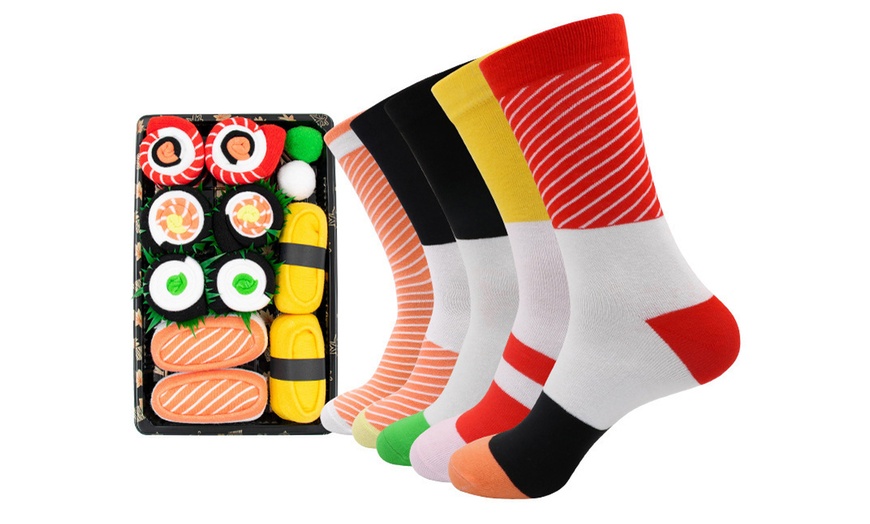 Image 4: 3, 4 or 5 Pairs of Salmon Sushi Funny Socks