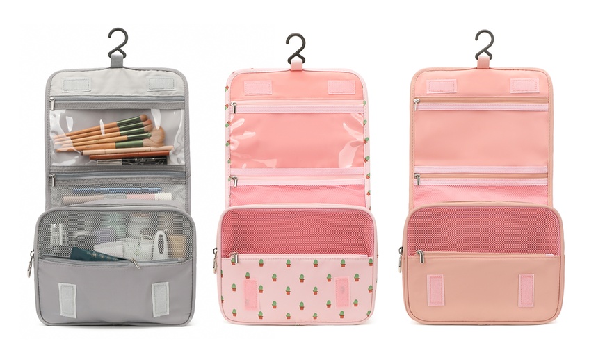 Image 1: Hanging Multi-Pocket Water-Resistant Travel Makeup Bag