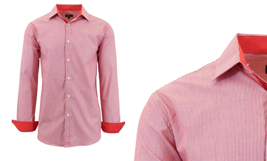 Image 11: Men's Long Sleeve Solid and Printed Slim-Fit Dress Shirt (S-5XL)