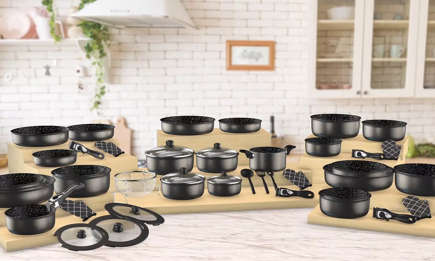 Batterie de cuisine revêtement pierre avec manche amovible 5, 7, 11 ou 17 pièces Herzberg - Primary Image