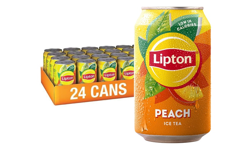 Image 1: Lipton Ice Tea Peach - 24 Pack of 330ml Cans, Low Calorie, No Artificial Sweeteners
