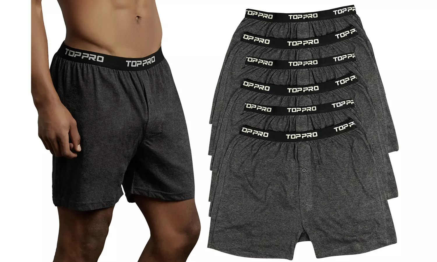 Top Pro Men's Moisture-Wicking All-Cotton Comfort Boxer Shorts (6-Pack) - Second Medium