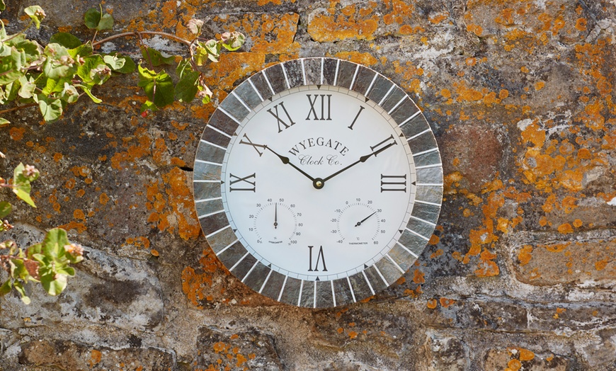 Image 1: Slate-Effect Outdoor Clock