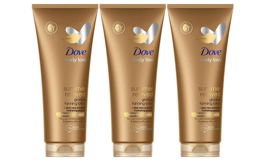 Image 2: Three or Six Packs of Dove Summer Revived Tanning Lotions