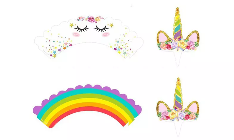 Unicorn Cupcake Toppers and Double-Sided Wrappers Set (48-Piece) - Second Medium