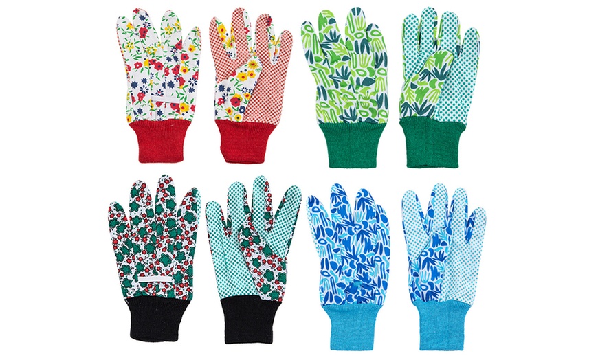 Image 2: Four-Pairs of Floral Gardening Gloves Soft Breathable Yard Work Gloves