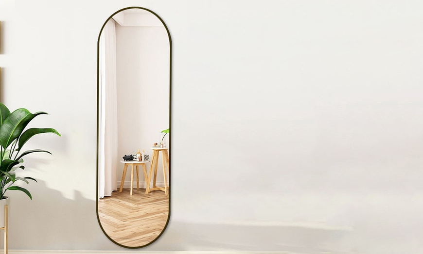 Image 1: Modern Oval Metal Full Length Wall Mirror 