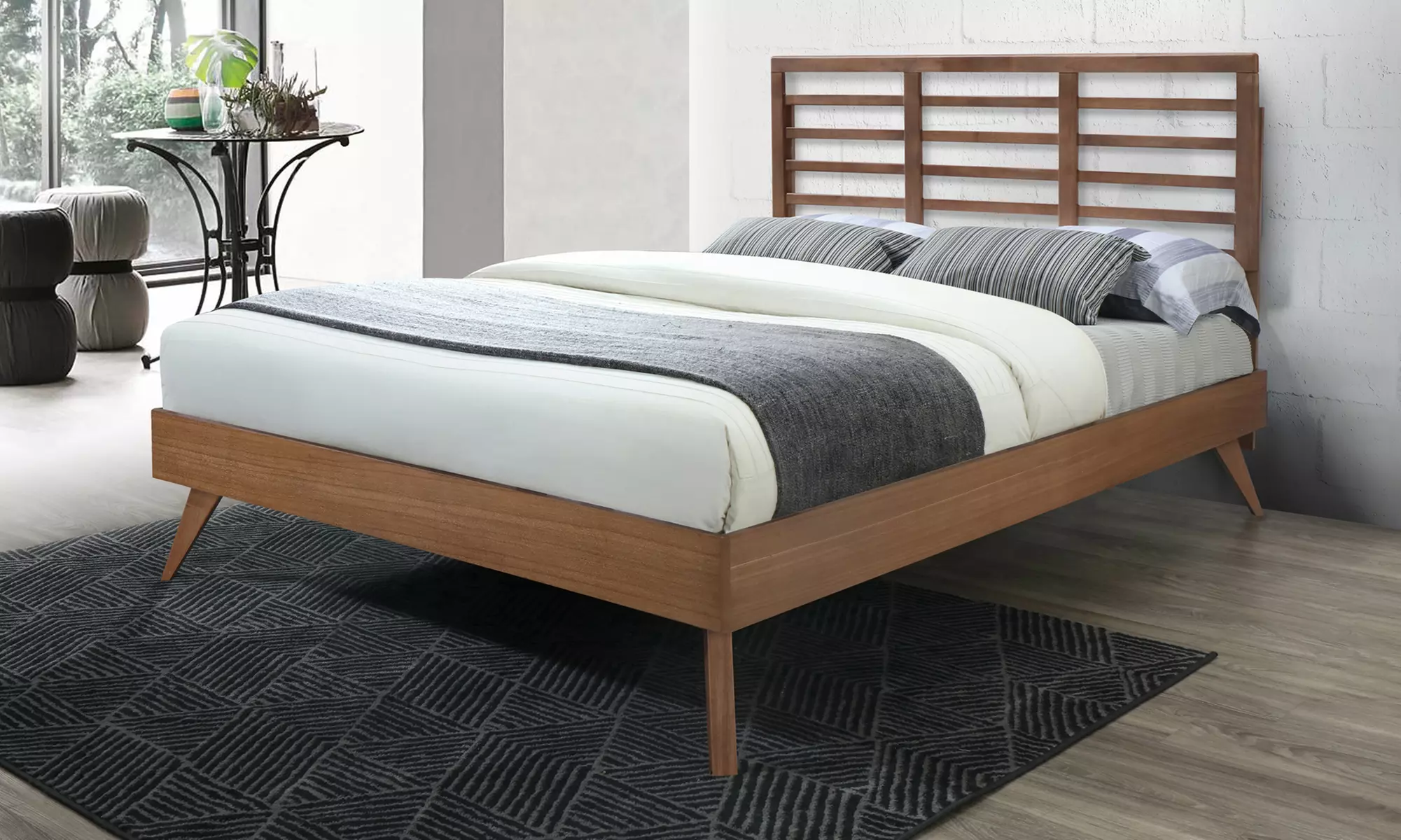 Baxton Studio Walnut Finished Solid Rubberwood Platform Bed - Primary Image
