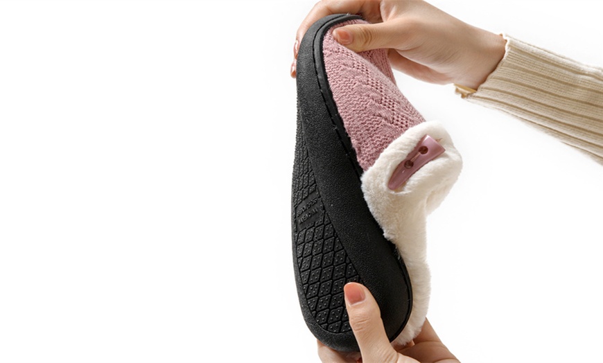 Image 11: Open Back Fuzzy Bedroom Slippers with Easy Slip-On Style