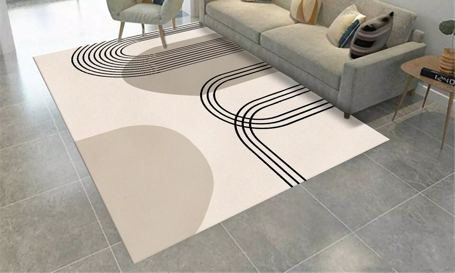 Alfombra de interior con forma rectangular, diseño estilo años 70 y reverso antideslizante - Primary Image