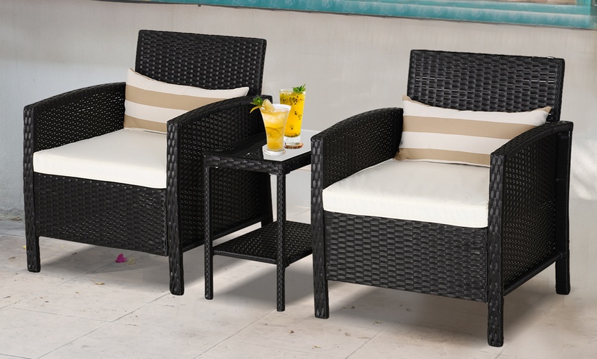 Image 1: Outsunny Rattan-Effect Bistro Furniture Set