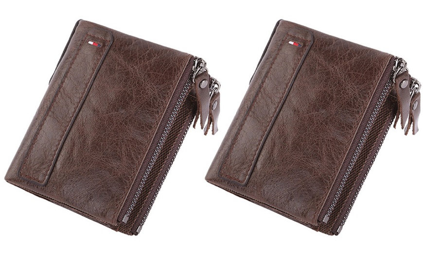 Image 11: Men's RFID Cow Leather Wallet