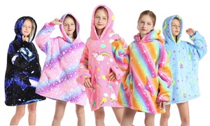  Winter Flannel Polar Fleece Blanket Hoodie for Kids 