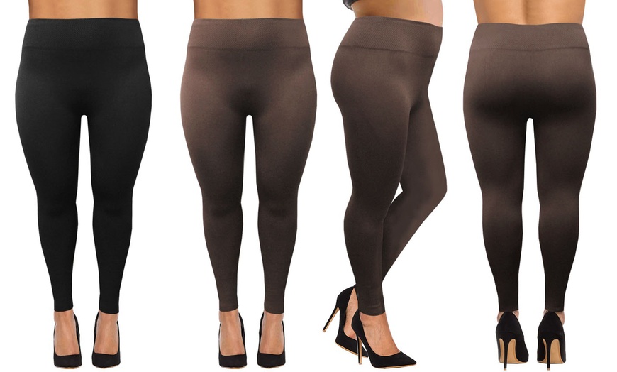 Image 3: Two-Pack Plus Size Warm Thermal Fleece Lined Full Length Leggings