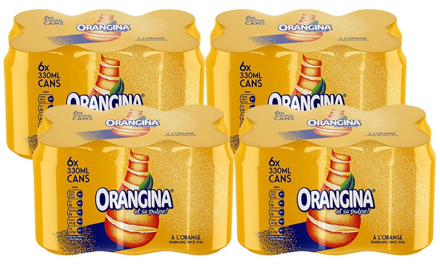 Image 1: 24 Orangina Can Sparkling Juice Drinks 330ml