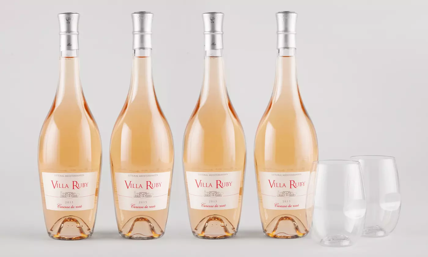 $49 for Four Bottles of Villa Ruby Rosé with Two govino Glasses from Barclays Wine ($149.94 Value)  - Primary Image