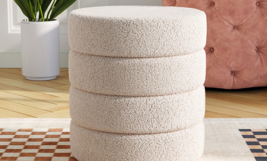 Image 3: Round Channel Upholstered Ottoman