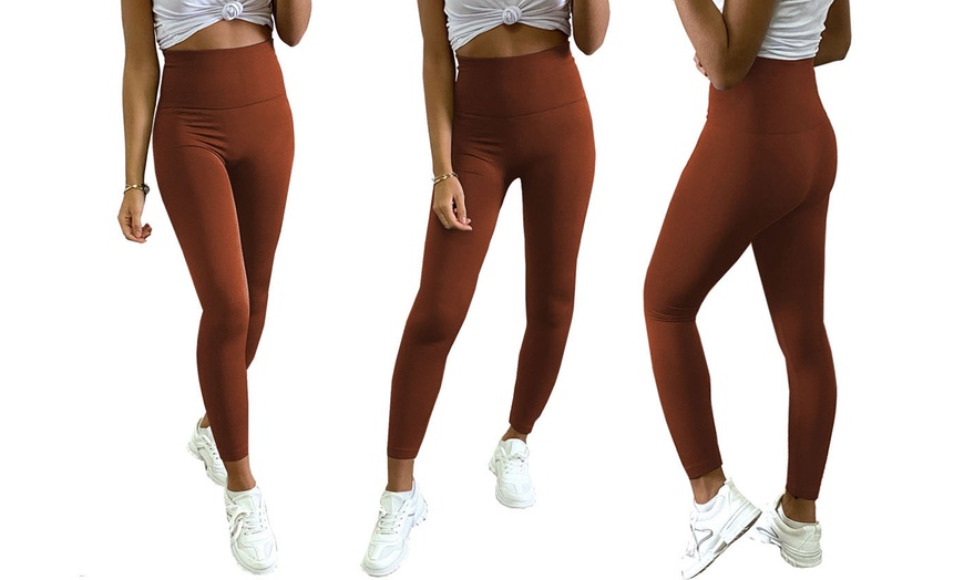 Image 16: High Waist Seamless Fleece Lined Leggings