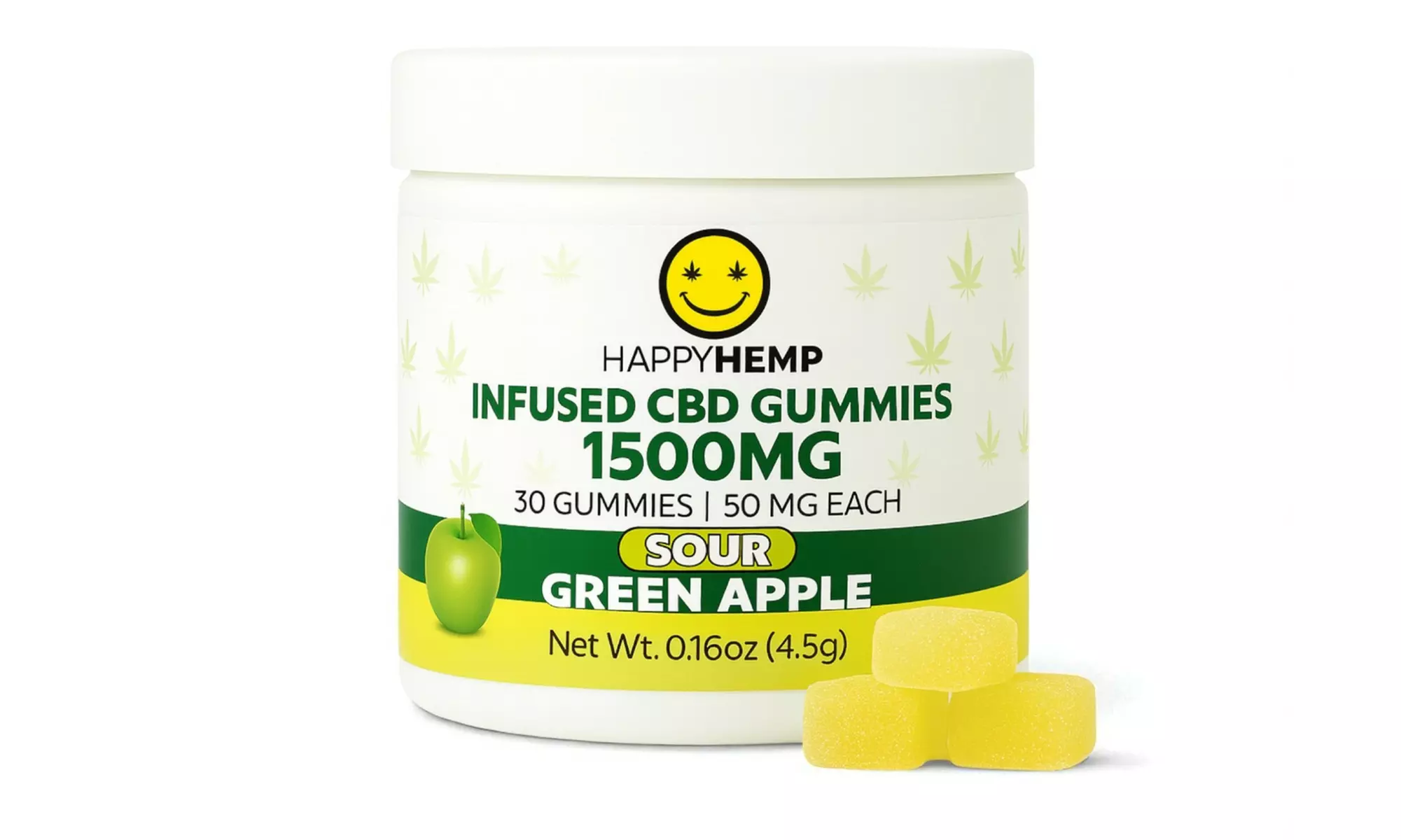 Happy Hemp Sour CBD Gummies - Blue Raspberry, Strawberry Lemonade & Green Apple