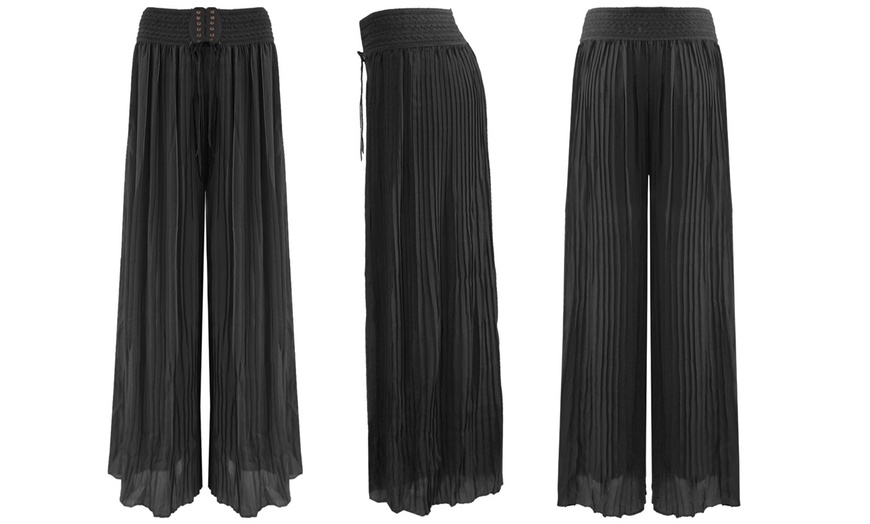 Image 2: Pleated Chiffon Palazzo Trousers or Maxi Skirt with Woven Waist