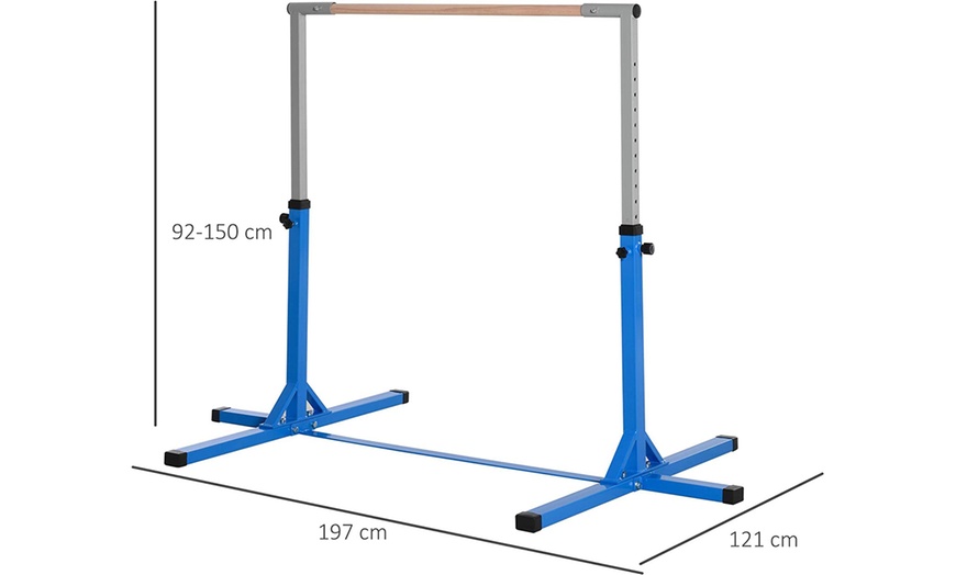 Image 7: HomCom Height Adjustable Horizontal Gymnastic Bar for Kids