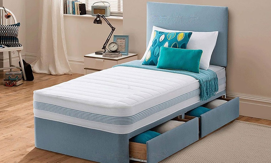 Image 3: Kid's Plush Velvet Divan Bed with Storage and Memory Foam Mattress 