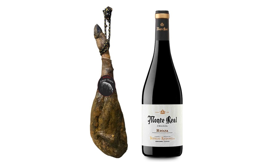 Image 1: Jambon Linaje Negro et bouteille de vin