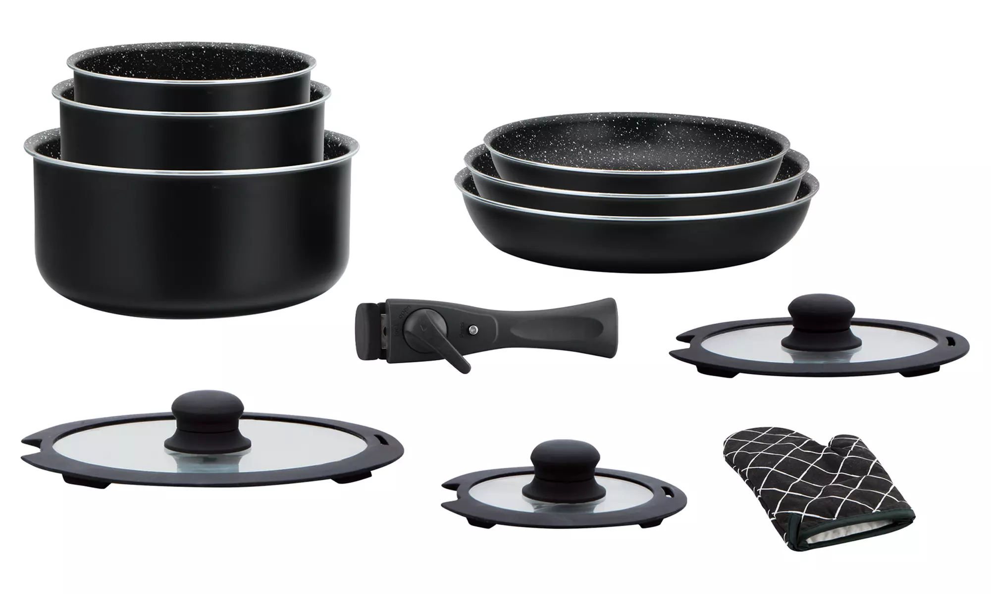 Batería de cocina de 11 piezas de aluminio forjado con revestimiento de mármol, de Herzberg - Primary Image