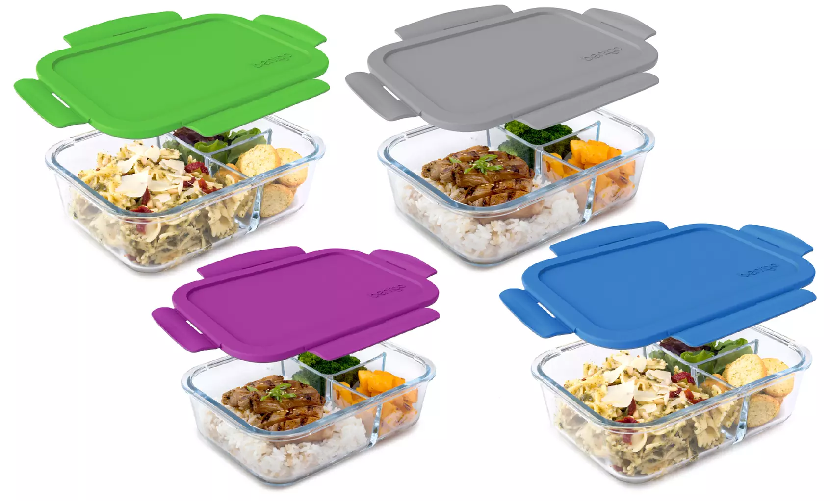 Bentgo 2 or 3 Compartment Glass Container with Leakproof Lid (Snack or Regular Size) - Primary Image