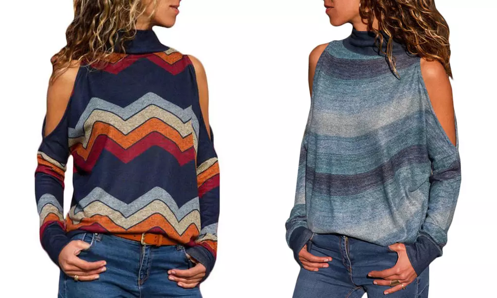 Printed Long-Sleeved Blouse with Cut-Out Shoulders - Image 6