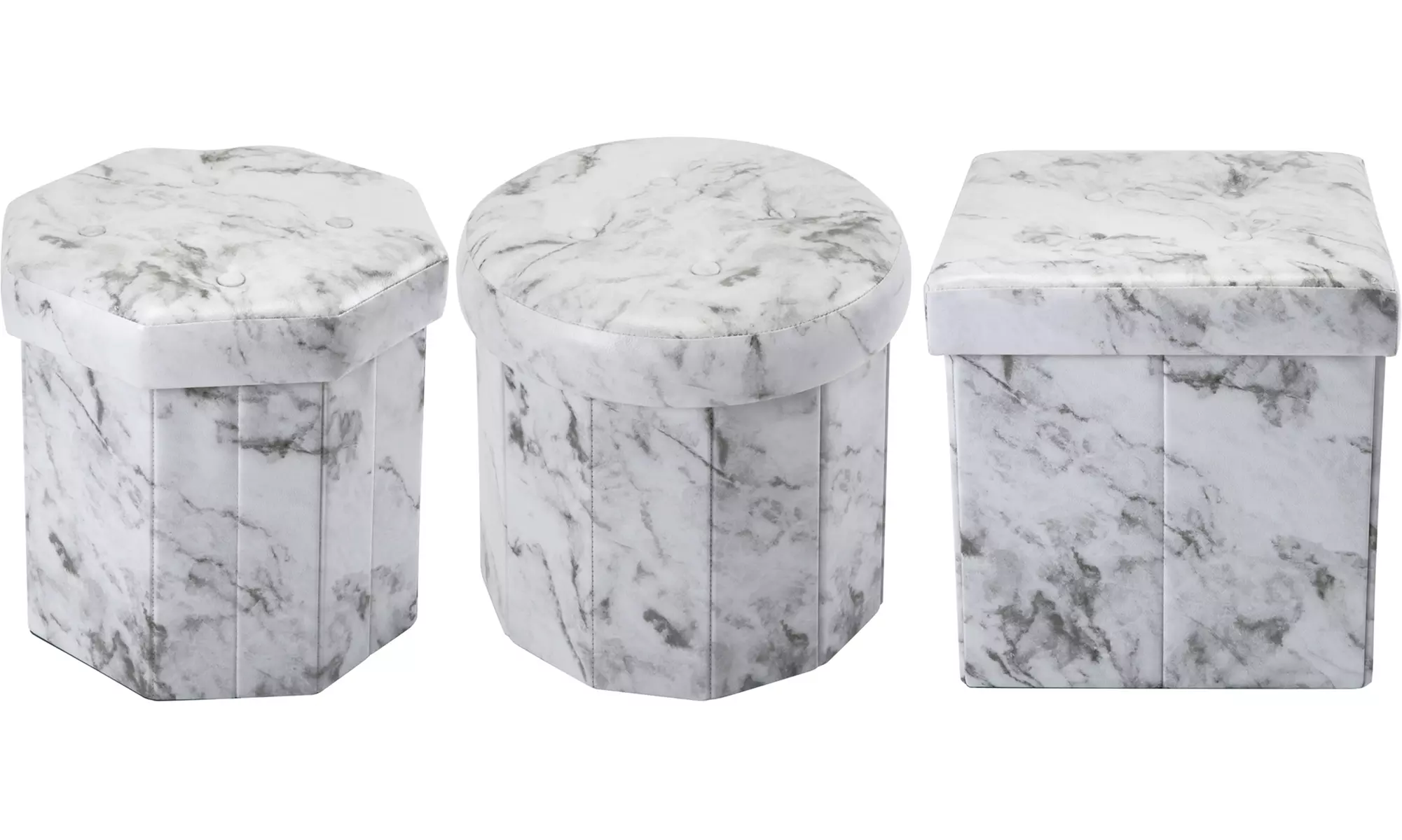 Collapsible Marble Print Storage Ottoman - Primary Image