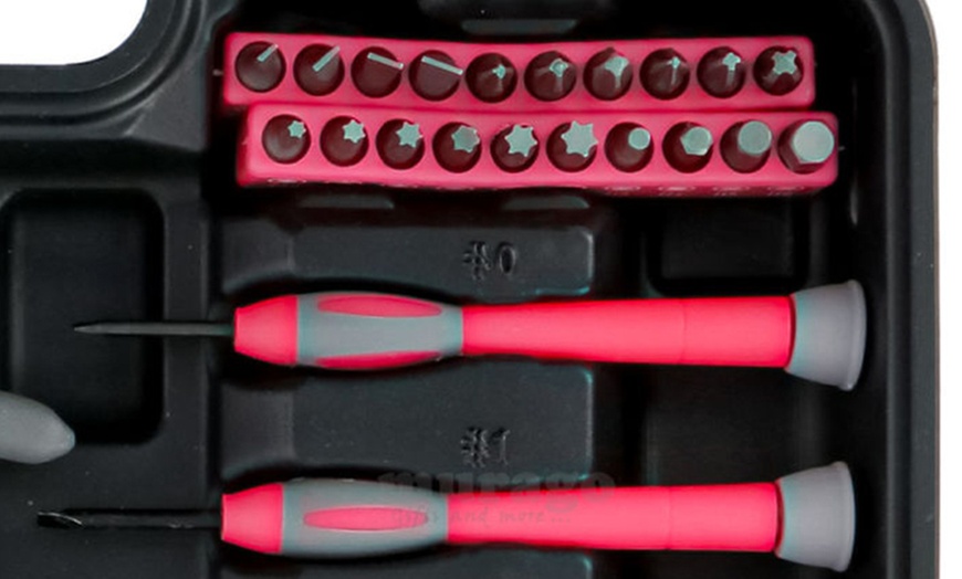 Image 8: 39-Piece Pink Tool Kit Set with Carry Case