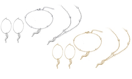 Orecchini, bracciale o collana con cornetto, realizzati con cristalli Swarovski®, disponibili in 3 colori