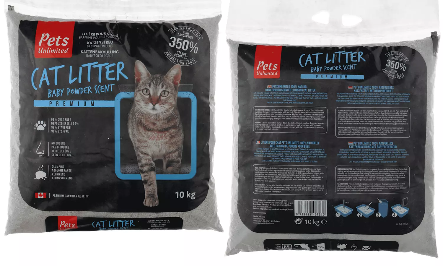 Litière pour chat Pets Unlimited Bentonite parfumée poudre pour bébé 10Kg - Second Medium