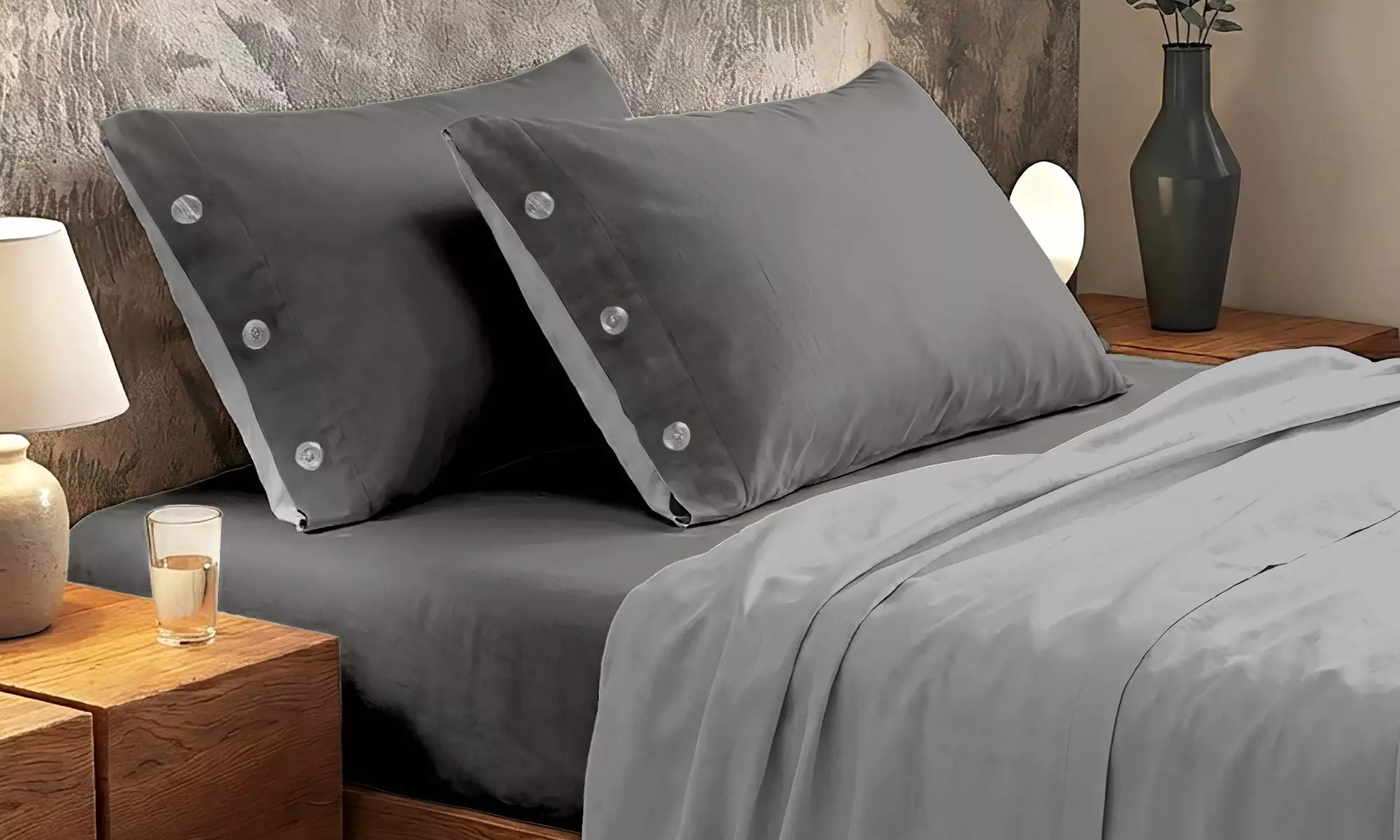 Completo lenzuola bicolore matrimoniale in cotone