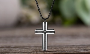 Simply Steel Men's 2-Tone Layered Lord's Prayer Cross Necklace