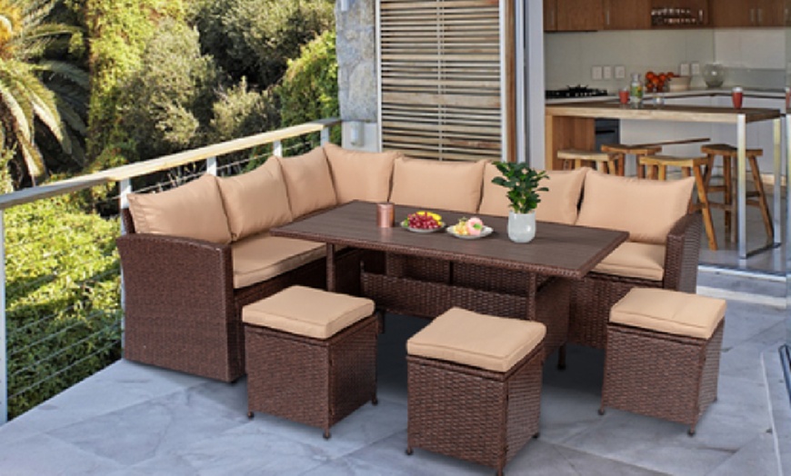 Image 9: Eight-Piece Outdoor Rattan-Effect Dining Set