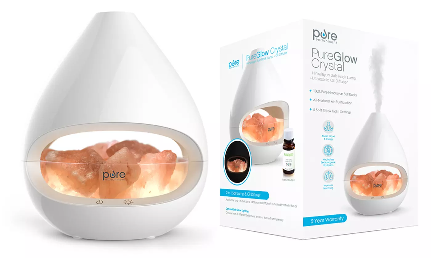 PureGlow 2-in-1 Crystal Himalayan-Salt Lamp and Ultrasonic Essential Oil Diffuser - Primary Image