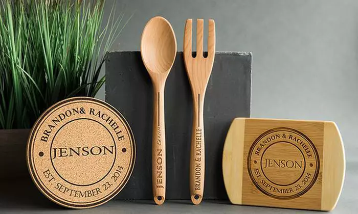 Personalized Cutting Board, Hot Pad, Wooden Spoon and Fork Set, or Kitchen Bundle from Qualtry (Up to 83% Off) - Primary Image