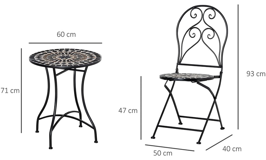 Image 7: Outsunny Garden Bistro Set with Coffee Table and Two Folding Chairs