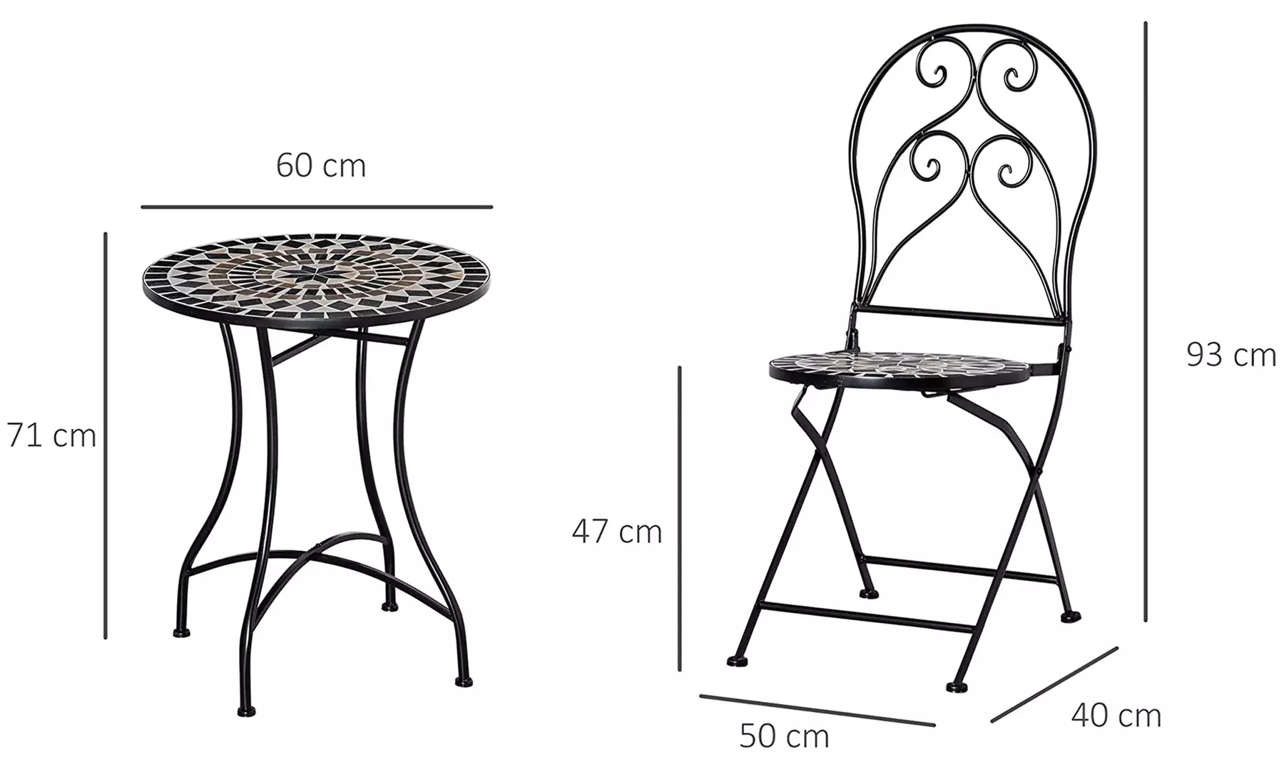 Outsunny Garden Bistro Set with Coffee Table and Two Folding Chairs - Image 7