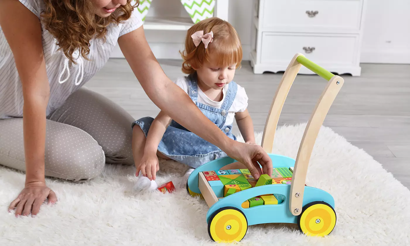 Trotteur en bois avec 35 blocs de construction - Second Medium