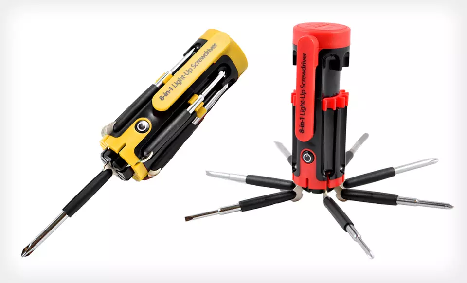 $12 for a Perfect Solutions 8-in-1 Light-Up Screwdriver in Red or Yellow ($24.99 List Price). Free Returns. - Primary Image